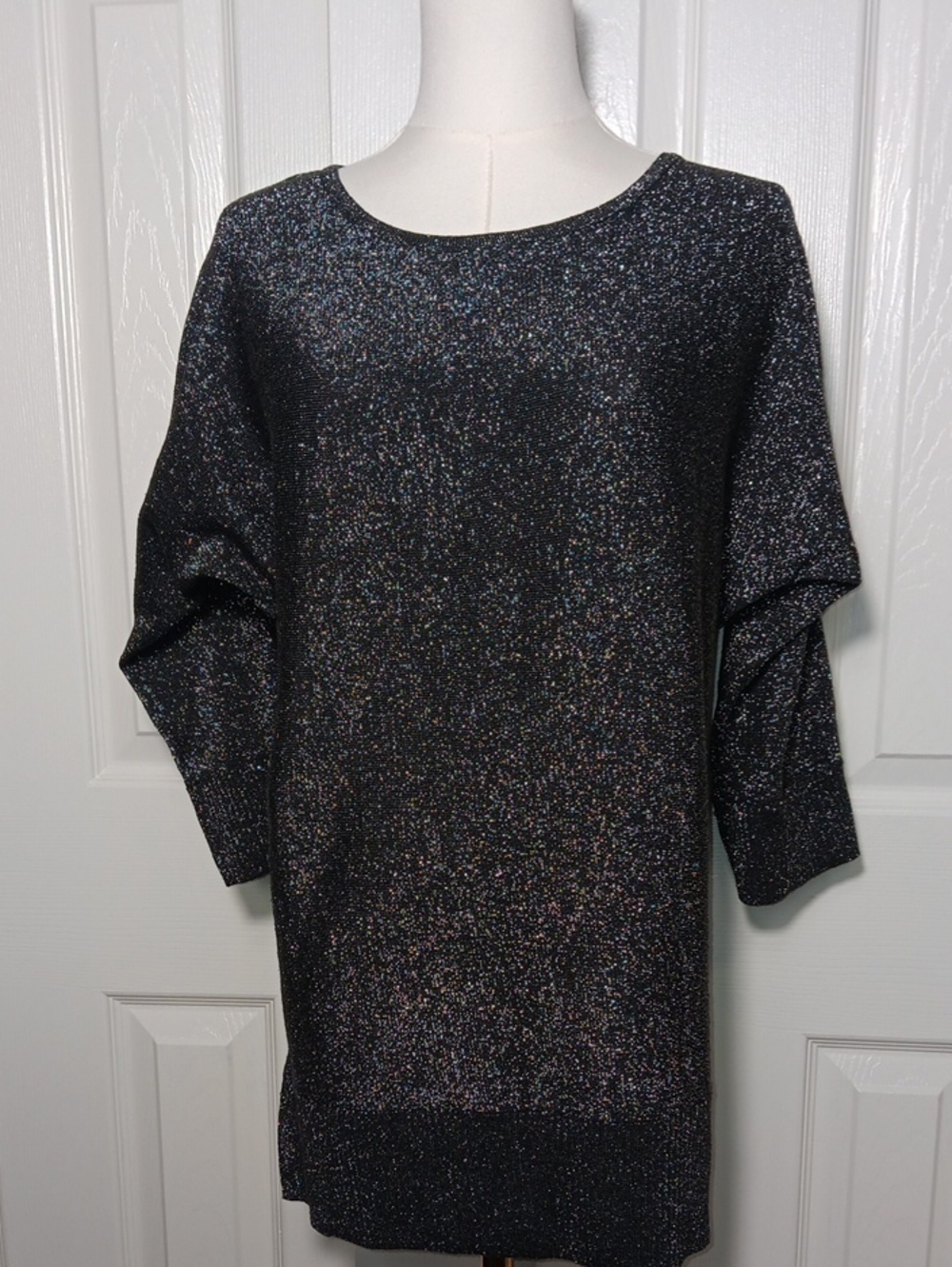 Cable & Gauge Black Multicolor Metallic Sparkly Knit Tunic Sweater Top